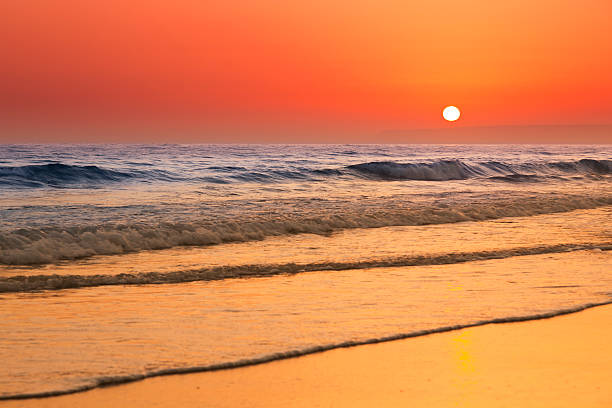 coucher de soleil sur la plage - costa de la luz photos et images de collection