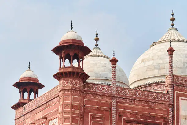 Photo of Close up Jawab Taj Mahal domes white marble mausoleum landmark in Agra, Uttar Pradesh, India