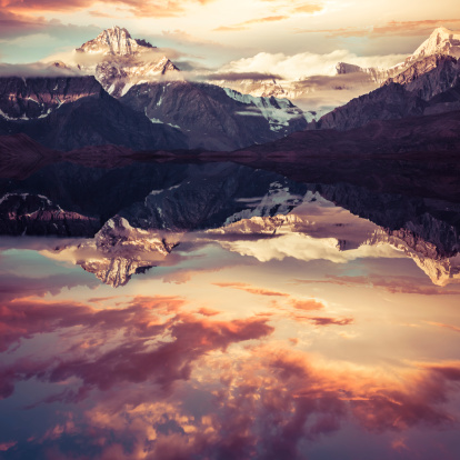 Mount Everest Reflection at sunset.