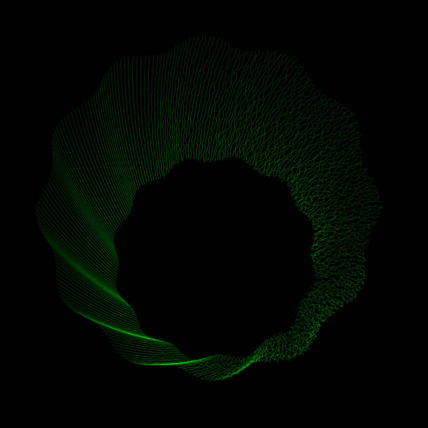 istock Abstract green 3D artwork on black displaying fluid lines surrounding an asymmetrical copy space, progressing into intricate patterns on the right. 1699954556