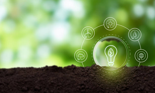 istock Renewable energy, sustainable, clean energy concept. Carbon reduction solution to limit climate change and global warming. Environmental protection. Crystal ball with sustainable energy source icon. 1699958394