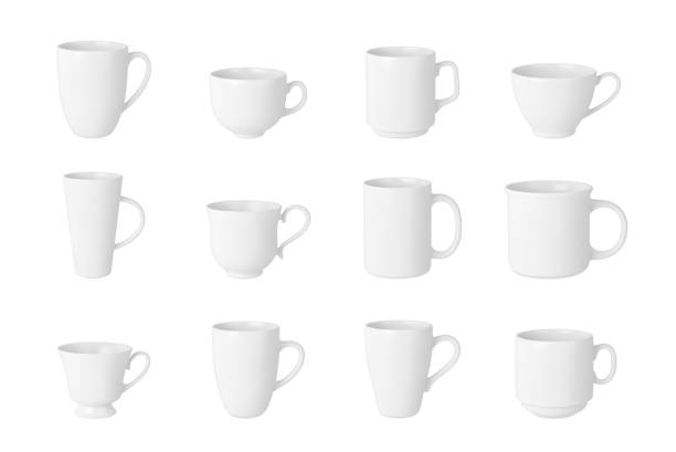 istock Isolated realistic white cup, drinking mug. 3d coffee cups, mugs mockup design. Beverages ceramic crockery, different pithy vector elements 1699977223