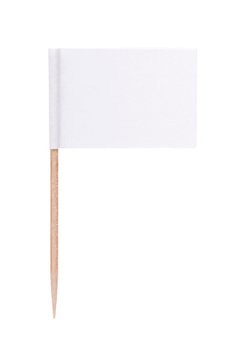 White paper toothpick flag. Nice paper texture. Isolated on white.