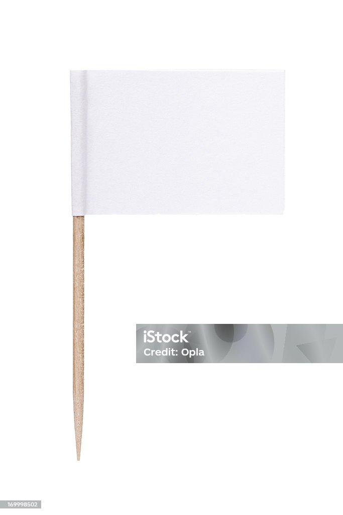 White paper flag with toothpick pole White paper toothpick flag. Nice paper texture. Isolated on white. Flag Stock Photo
