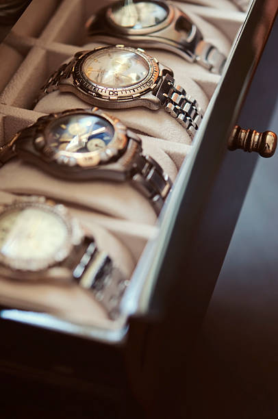 Mens Wrist Watches Mens Wrist Watches jewelry box photos stock pictures, royalty-free photos & images