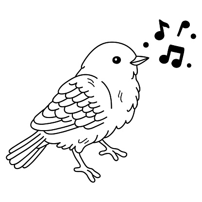 illustration of vector cartoon outline bird singing