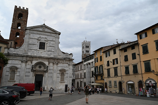 Lucca, Italy, september 20, 2023 : The Church of Saint John and Saint Reparata in San Giovanni square