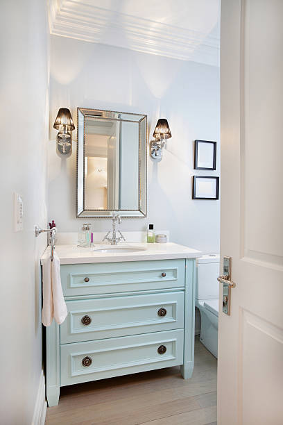 Luxury Bathroom Luxury Bathroom inside brand new North American residence. powder room stock pictures, royalty-free photos & images