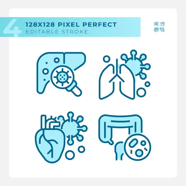 Vector illustration of Pixel perfect blue bacteria icons set