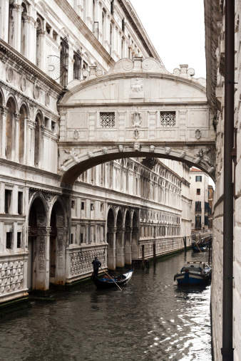 Gondola Under Bridge of Sighs in Venice, Italy