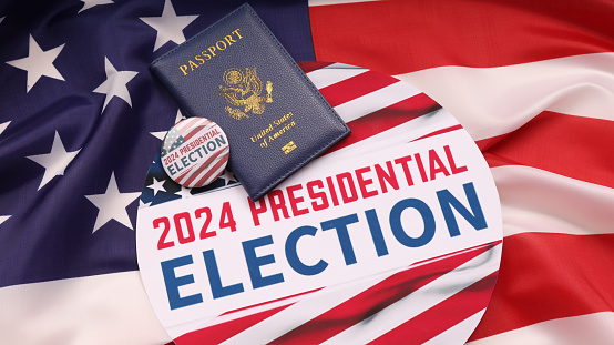 United States presidential election in 2024. USA flag. 3d illustration.