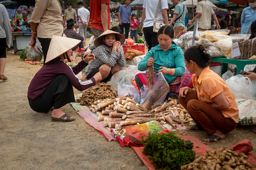 Ho Chi Minh City, Viet Nam 15 October, 2022: Morning in Thi Nghe market. A traditional local market selling fresh food and vegetables in Vietnam. Crowded people go shopping food