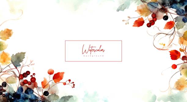 illustrazioni stock, clip art, cartoni animati e icone di tendenza di sfondo ad acquerello astratto con bacche e foglie semplicemente astratte. - autunno