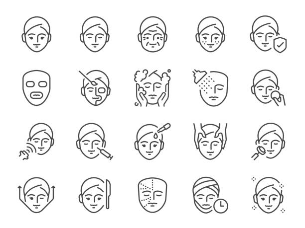 gesichts-icon-set. es umfasste gesichts-, kosmetik-, plastische chirurgie, haut und weitere ikonen. bearbeitbarer vektorstrich. - face lift illustrations stock-grafiken, -clipart, -cartoons und -symbole