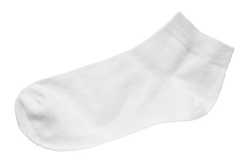 One basic white cotton sock isolated on white background