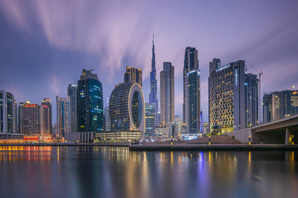 istock Illuminated skyline of Dubai in the evening after sunset 1700041780
