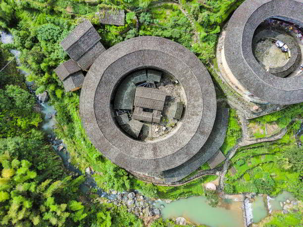 Hakka round house tuluos under the chuxi tulou near Zhangzhou town. It have rich fruits and rice farming around the areas.  Also an unesco heriage site for tourists to explore.
