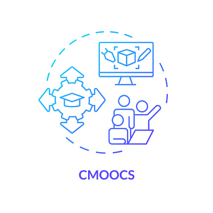 2D gradient icon cMOOCs concept, simple isolated vector, MOOC blue thin line illustration.