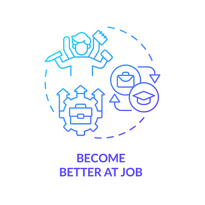 2D gradient icon become better at job concept, simple isolated vector, MOOC blue thin line illustration.