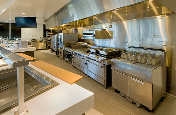 cozinha industrial - commercial kitchen restaurant retail stainless steel imagens e fotografias de stock