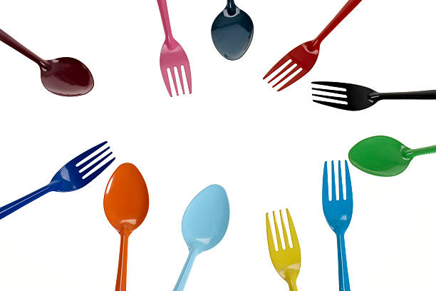 istock Colorful forks and spoons on white 170006563