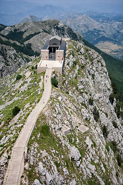 Lovcen Mausoleum, Montenegro (aerial view) stock photo