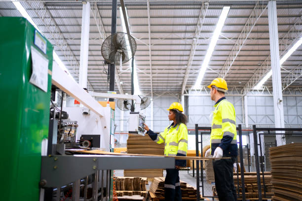 istock Blue collar worker and cardboard package factory. 1700080367