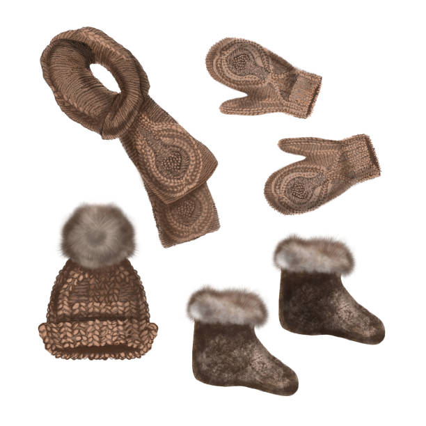 istock Winter elements hand drawn illustrations. Cute hat, scarf, mittens,boot, shoe. Warm winter symbols. 1700083061