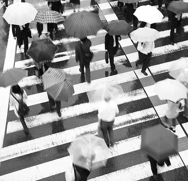 trabalhadores de chuva - umbrella parasol rain rush hour imagens e fotografias de stock