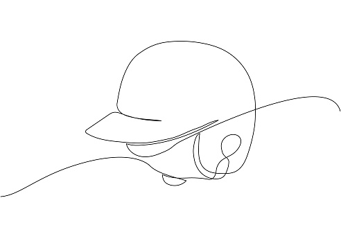 Baseball helmet one line art. Continuous line drawing of sport, hardball, softball, sports, activity, american, game, training, competitive, leisure, professional play Hand drawn vector illustration