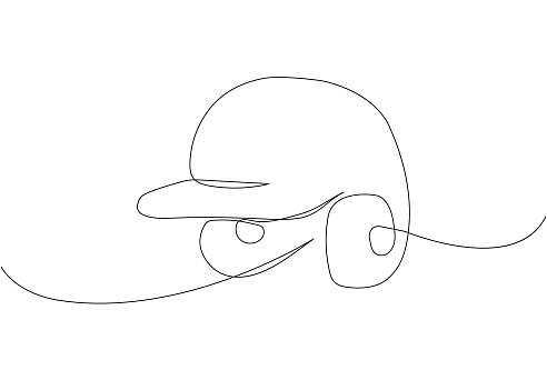 Baseball helmet, protection one line art. Continuous line drawing of sport, hardball, softball, sports, activity, american, game, training, competitive, leisure professional play Hand drawn vector illustration