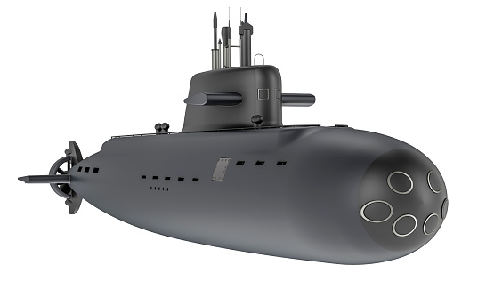 Submarine, sub. 3D rendering isolated on  white background