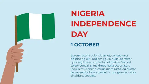 Vector illustration of Nigeria Independence Day banner template. National holiday 1 October. Hand holding Nigerian flag.