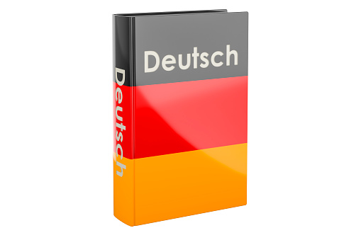 German language course. German language textbook, 3D rendering