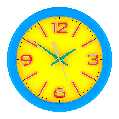 Wall clock closeup, front view. 3D rendering isolated on white background