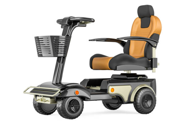 istock Powered mobility scooter. 4 Wheel Electric Powered Wheelchair Mobile Device, 3D rendering 1700164833