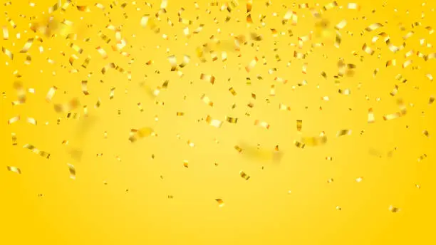 Vector illustration of Falling gold confetti background. Can be used for celebration, Christmas, New Year, Carnival festivity, Valentine’s Day, advertisment event, National Holiday, etc.