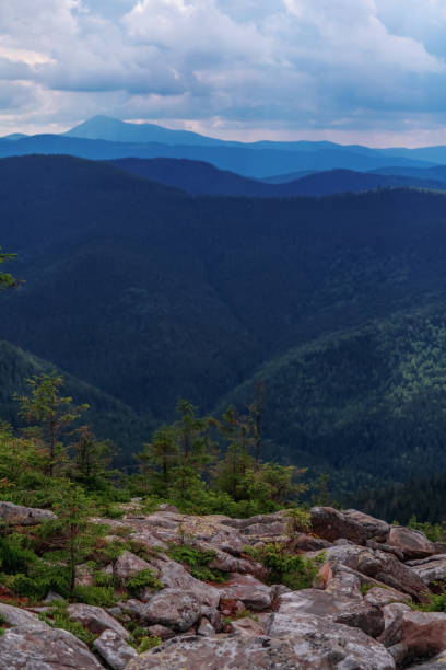 istock Beautiful nature panorama of dark blue mountain landscape. Vertical image. 1700217497