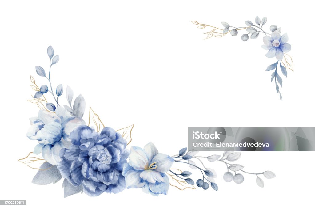 Watercolor Vector Dusty Blue Flower Frame Delicate Clipart With The