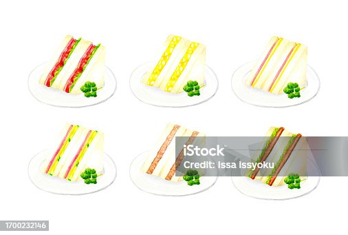 istock Set of side dish sandwiches. Hand drawn watercolor illustrations of delicious food. 1700232146