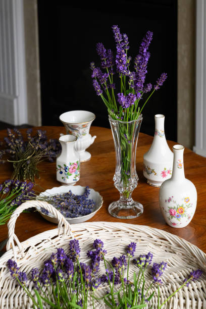 istock Arranging freshly picked lavender flower into antique bone china vases 1700250275