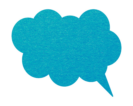 Blue paper speech bubble isolated on a white background. Thought bubble with copy space.