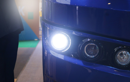 Bus led projector headlights front view.