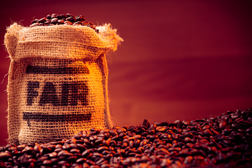 fairtrade coffee beans in burlap bag