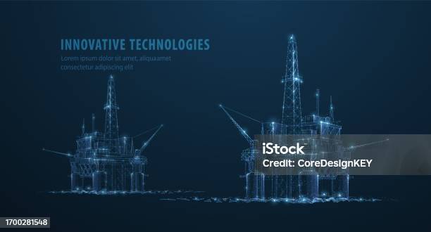 Floating Rig Drawing Oil Rigs Abstract 3d Floating Rig Platforms Isolated On Blue Gas ...