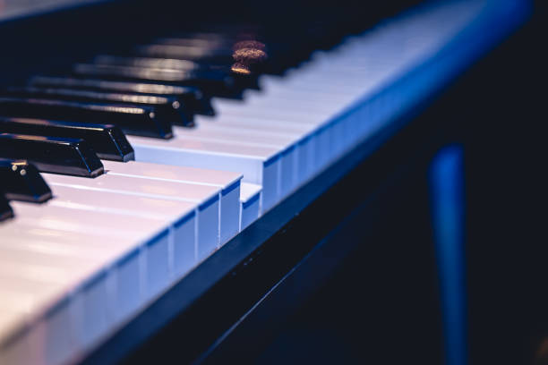 istock Piano keys close-up on a blurred dark background. 1700281673