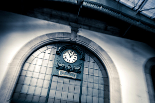 Clock in Porto Railway Sao Bento Station, Portugal. 