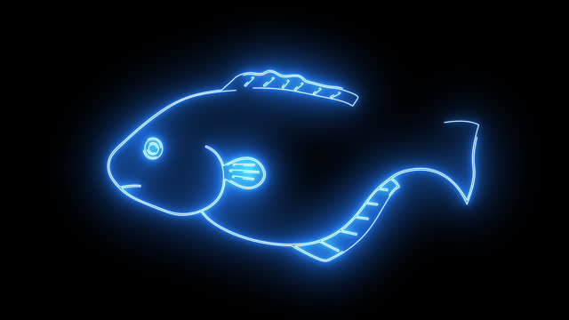 animated fish logo with glowing neon lines