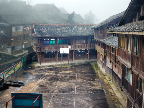 School with a school yard in rural China,, Long Seng,, Guang Xi
