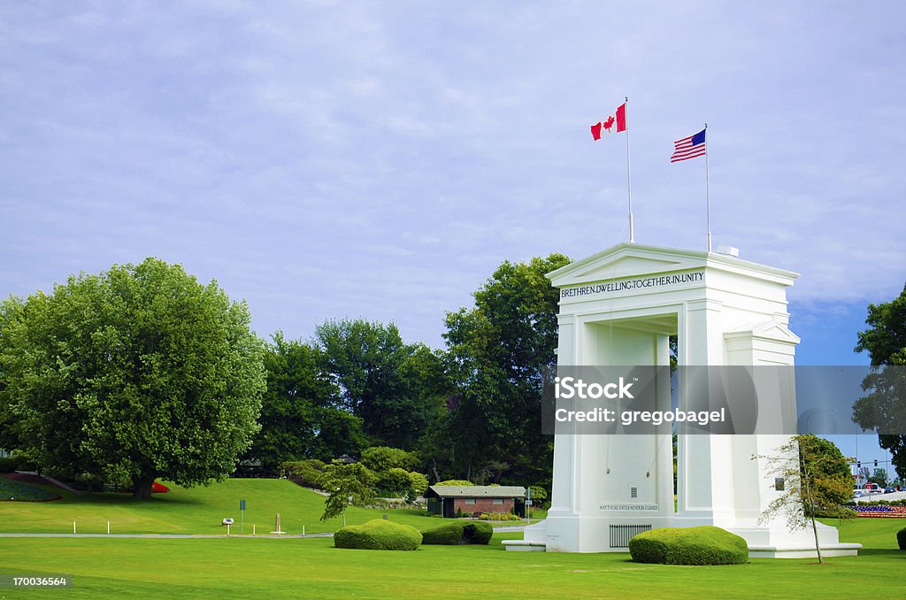 Peace Arch Park at United States and Canada border Peace Arch Park at United States and Canada border between the communities of Blaine, Washington and Surrey, British Columbia.  Peace Arch Park Stock Photo